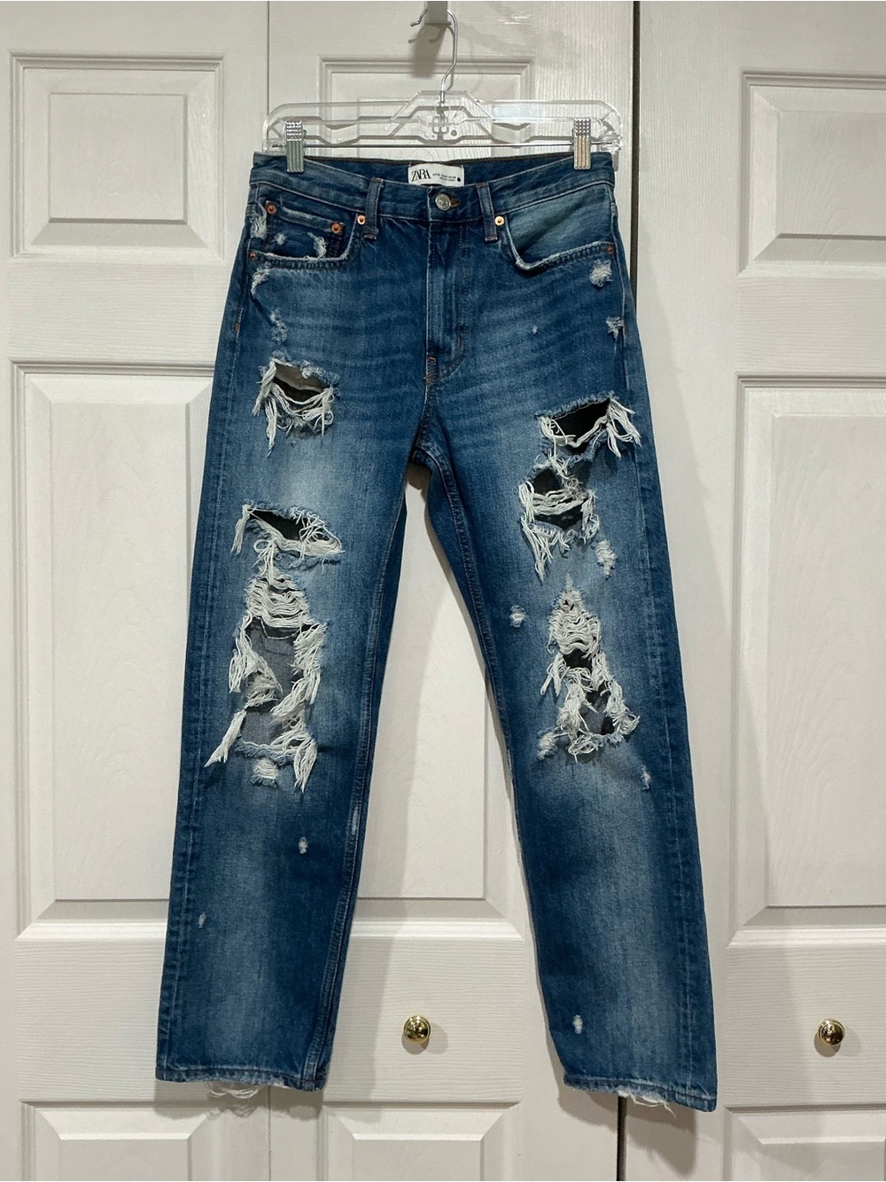 💙 Zara Blue Distressed Denim Jeans Ankle - 4 / 27 (01577)